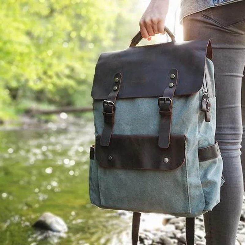 Leather Canvas Backpack 15.6 inch