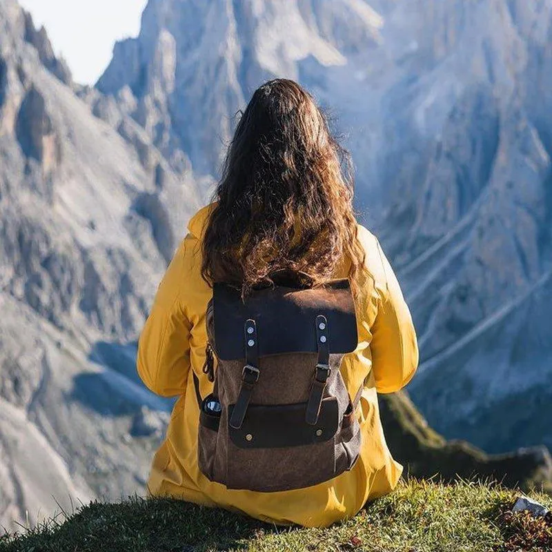 Leather Canvas Backpack 15.6 inch