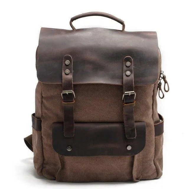 Leather Canvas Backpack 15.6 inch