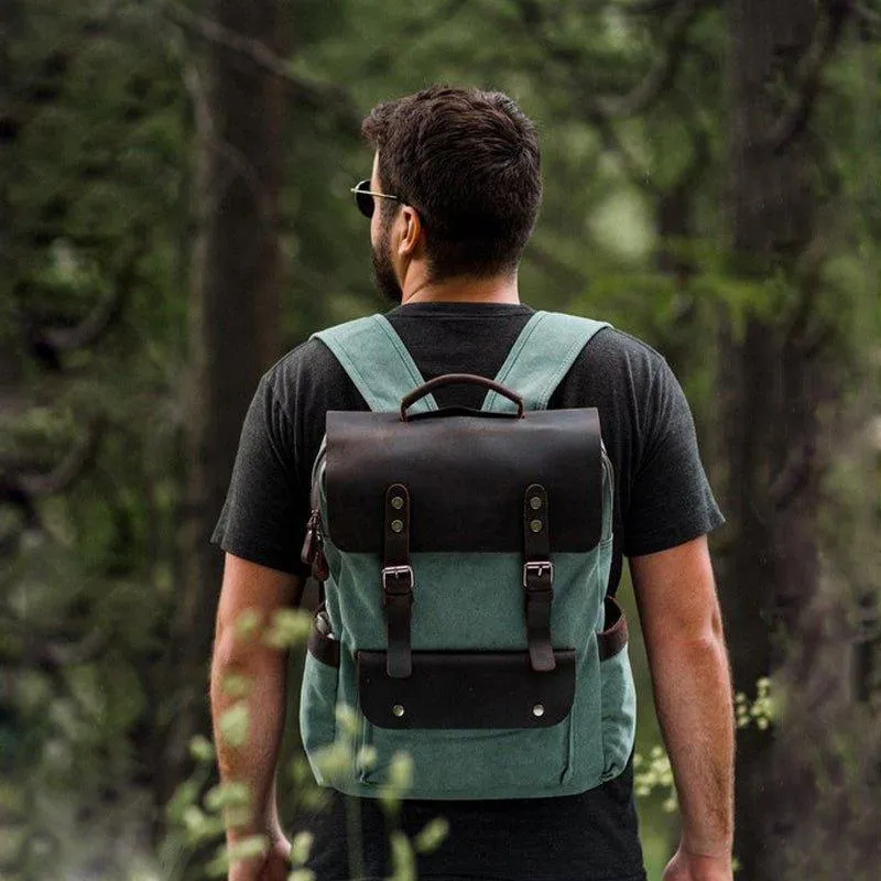 Leather Canvas Backpack 15.6 inch