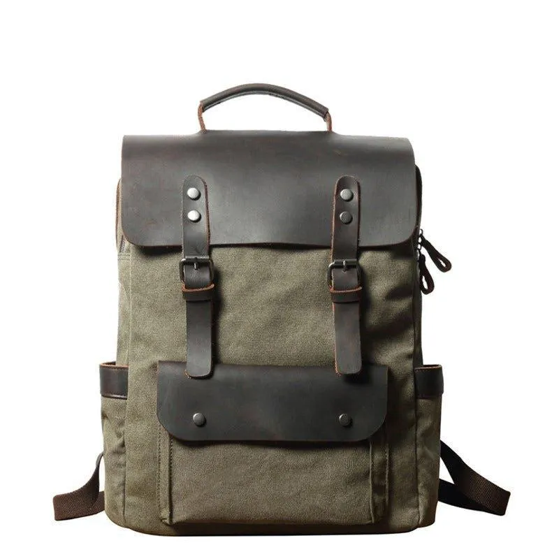Leather Canvas Backpack 15.6 inch