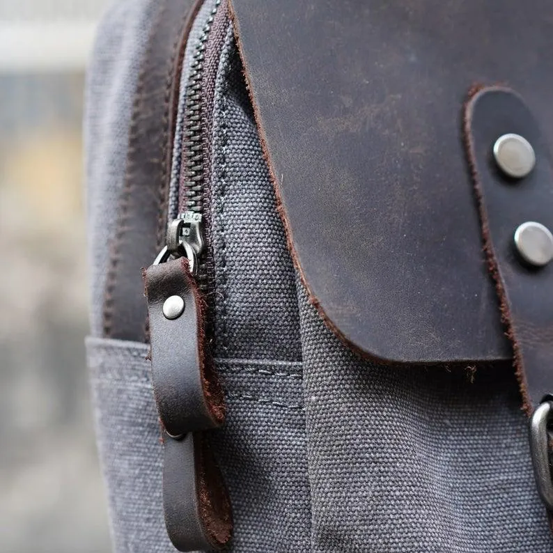 Leather Canvas Backpack 15.6 inch