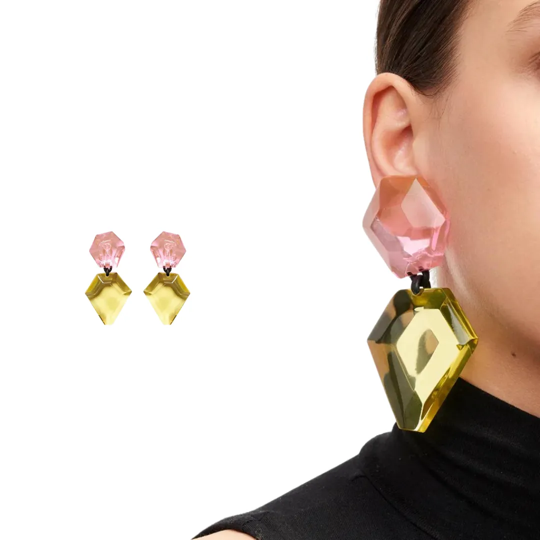 Lirato Monies Pink Yellow Acrylic Earrings