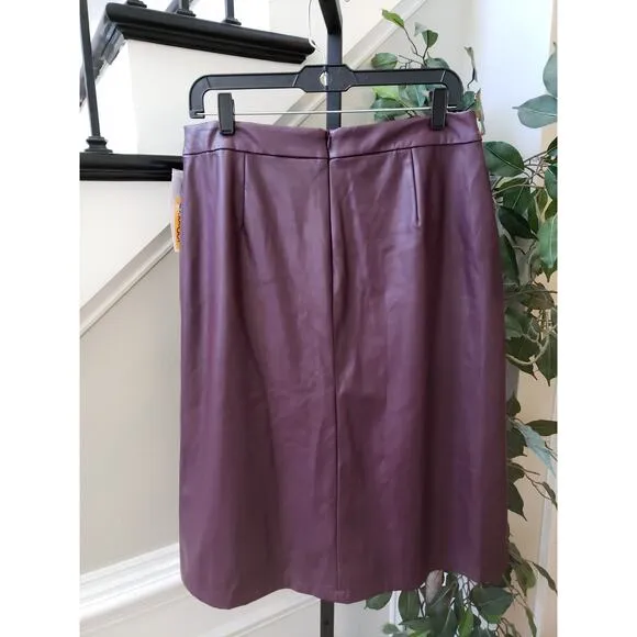 Liz Claiborne A-Line Skirt Womens 6 Purple Faux Leather Button Detail Back Zip