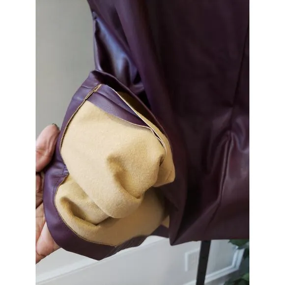Liz Claiborne A-Line Skirt Womens 6 Purple Faux Leather Button Detail Back Zip