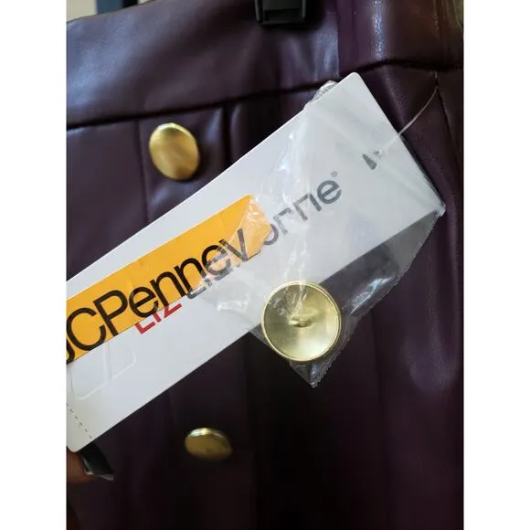 Liz Claiborne A-Line Skirt Womens 6 Purple Faux Leather Button Detail Back Zip