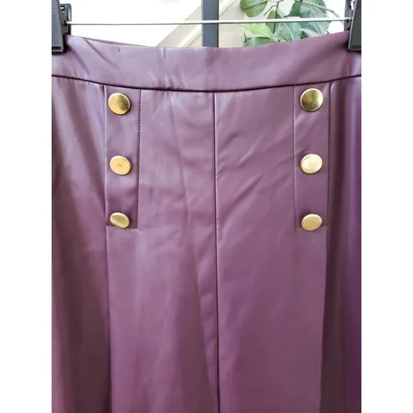 Liz Claiborne A-Line Skirt Womens 6 Purple Faux Leather Button Detail Back Zip
