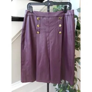 Liz Claiborne A-Line Skirt Womens 6 Purple Faux Leather Button Detail Back Zip