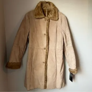 LNR 100% Leather with Faux Fur Long Jacket Size Large New with Tags