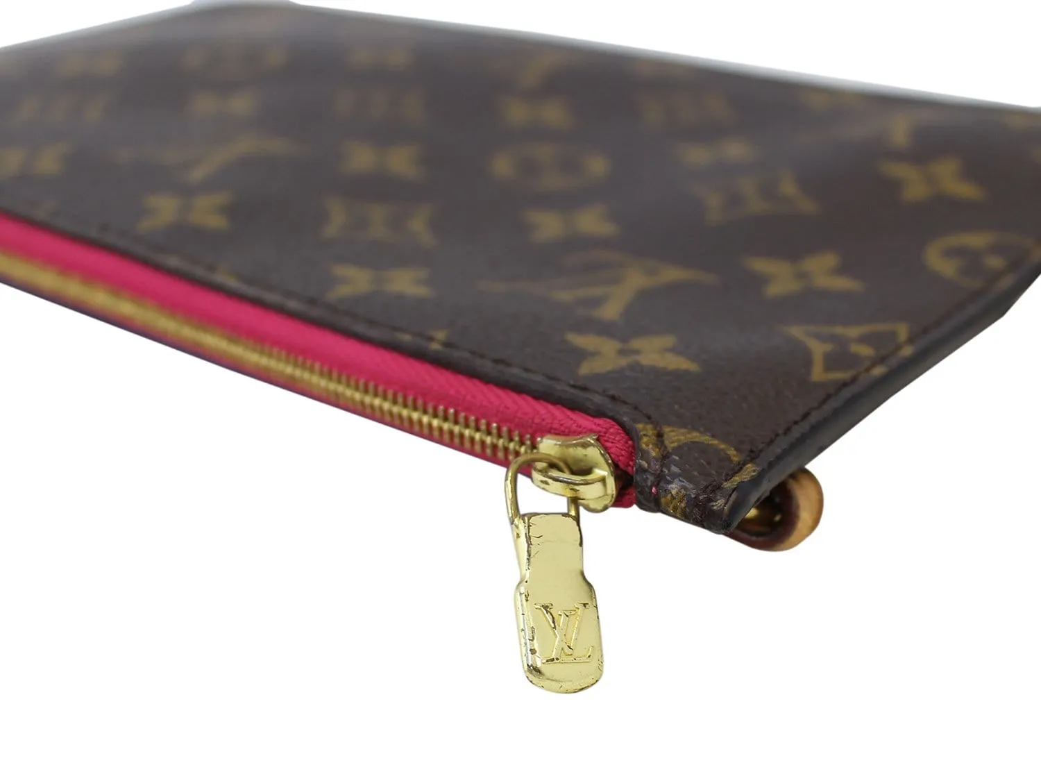 LOUIS VUITTON Monogram Neverfull MM Pochette Wristlet Fuchsia
