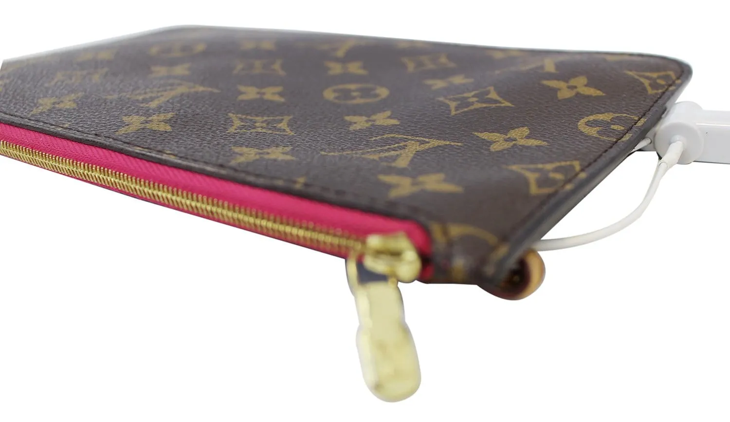 LOUIS VUITTON Monogram Neverfull MM Pochette Wristlet Fuchsia