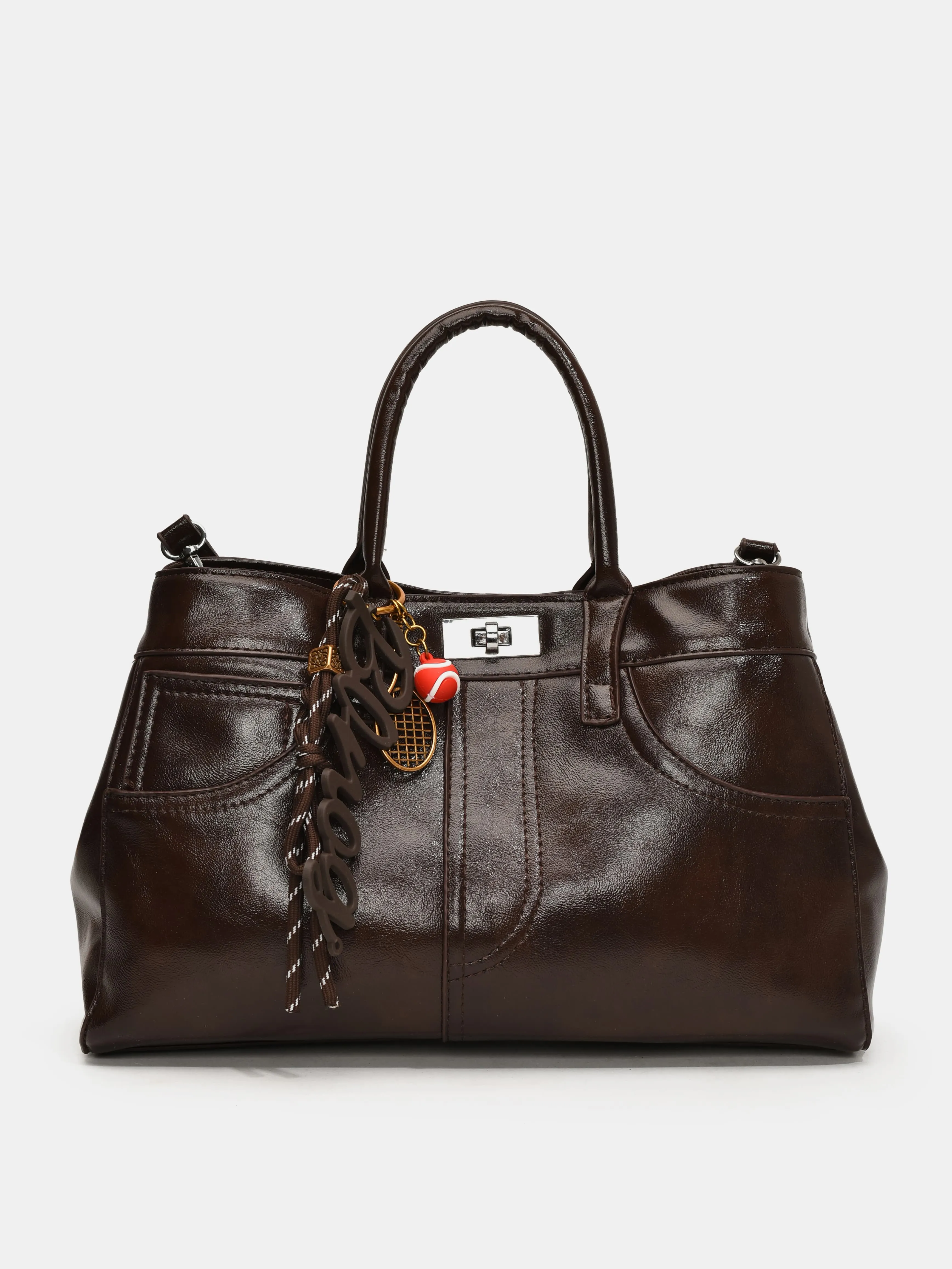 Luxe Charm PU Leather Handbag – With Signature Pendant