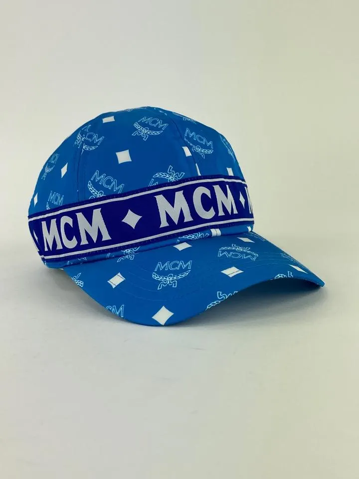 Mcm Blue Monogram Visetos Log Baseball Cap Hat 2MCML1125