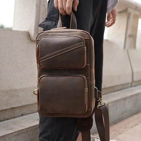 Men's Chest Crossbody Leather Sling Bag