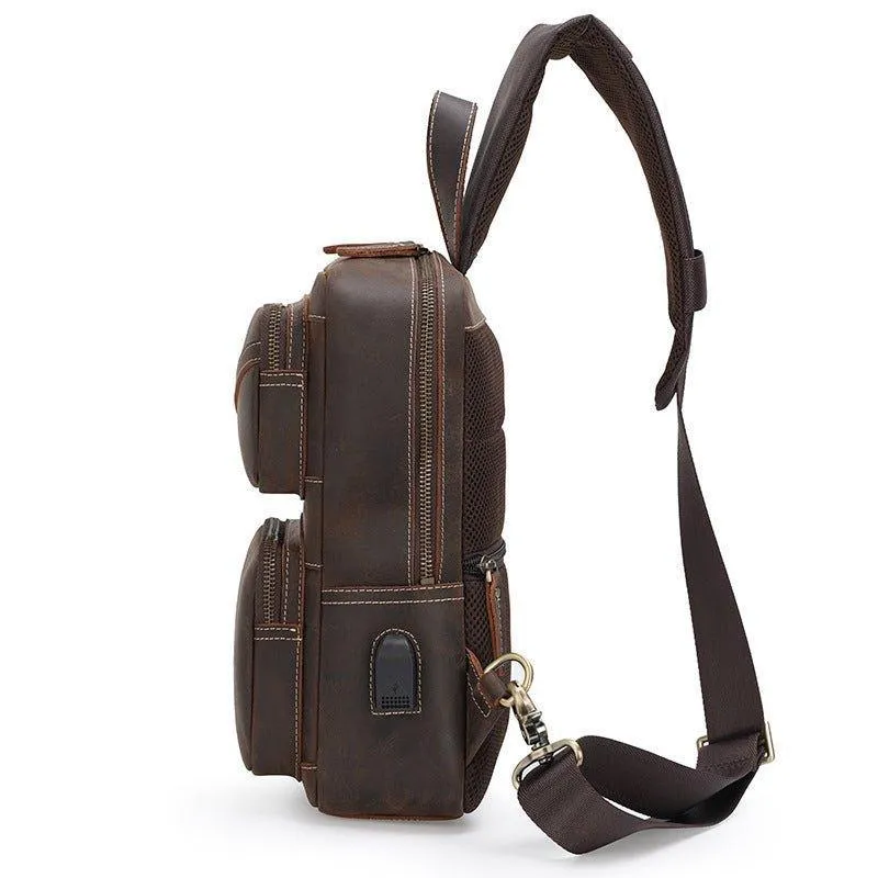 Men's Chest Crossbody Leather Sling Bag
