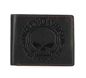 Men's Classic Leather Skull Passcase - Black