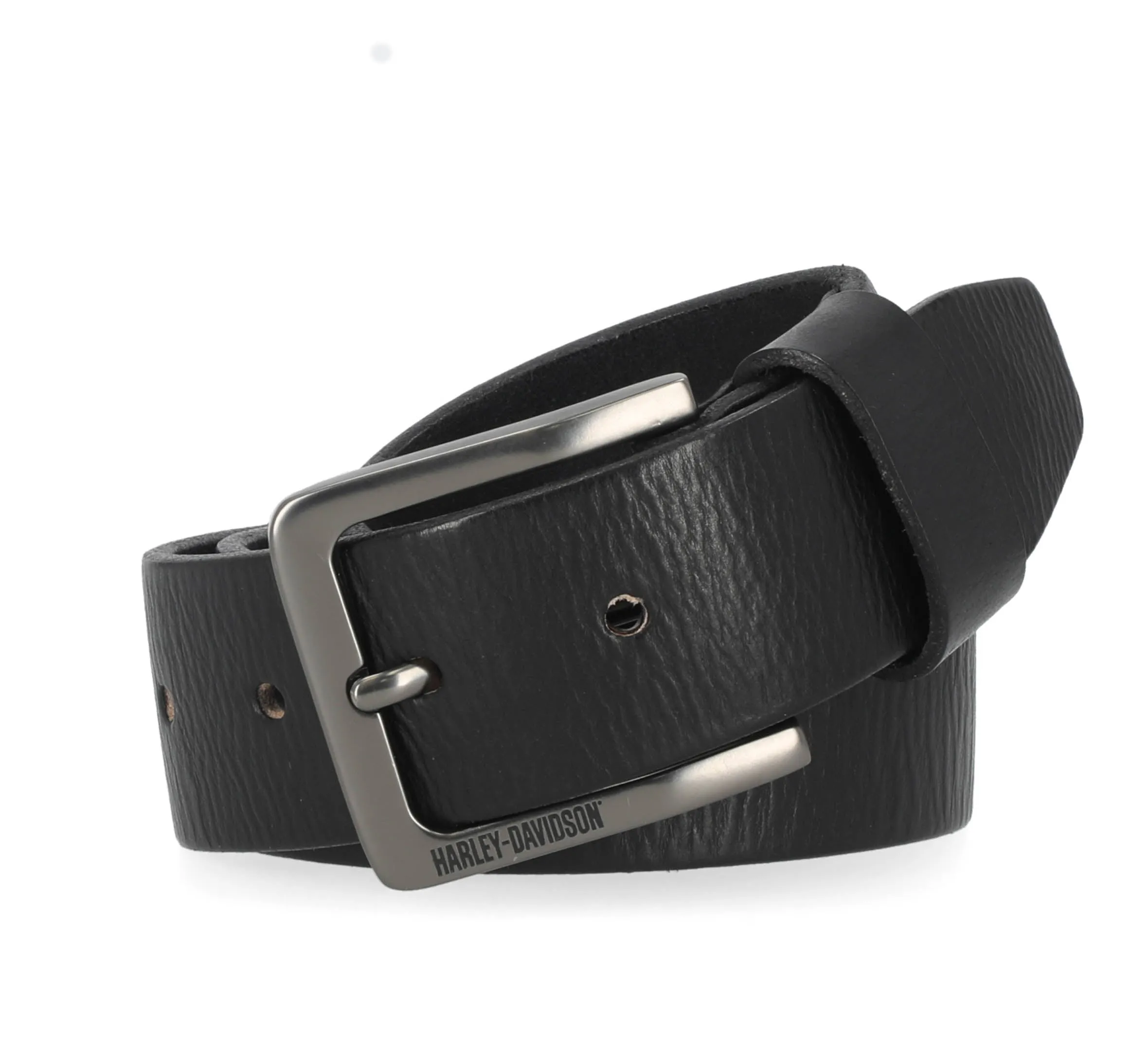 Men's Oversized HD Emboss Black Leather Belt - Black