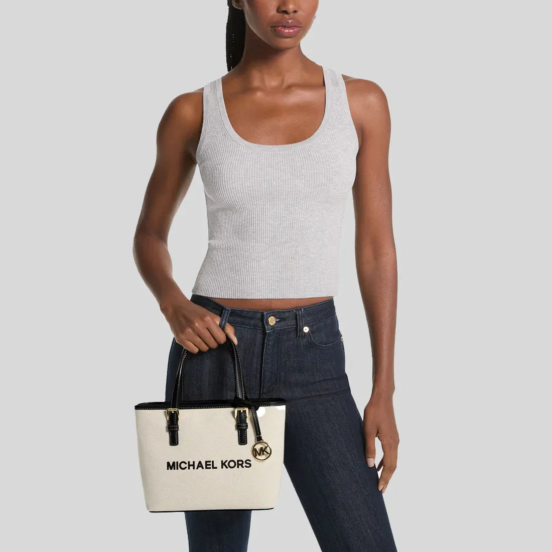 MICHAEL KORS Jet Set Travel Extra-Small Canvas Top-Zip Tote Bag Black RS-35S4GTVT0C