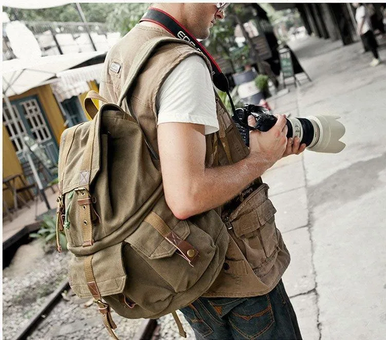 Military Style Canvas DSLR Camera Backpack