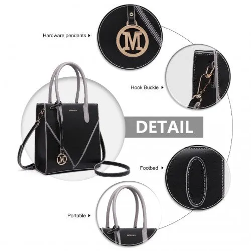 Miss Lulu Rectangular Soft Leather Cross Body Bag - Black