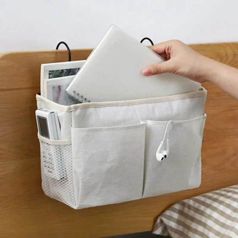 Multi-Purpose Bedside Storage Organizer: Canvas Hanging Pocket for Bedroom Essentials