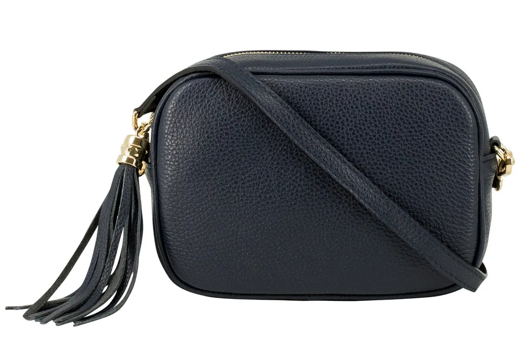Navy Leather Tassel Cross Body Bag