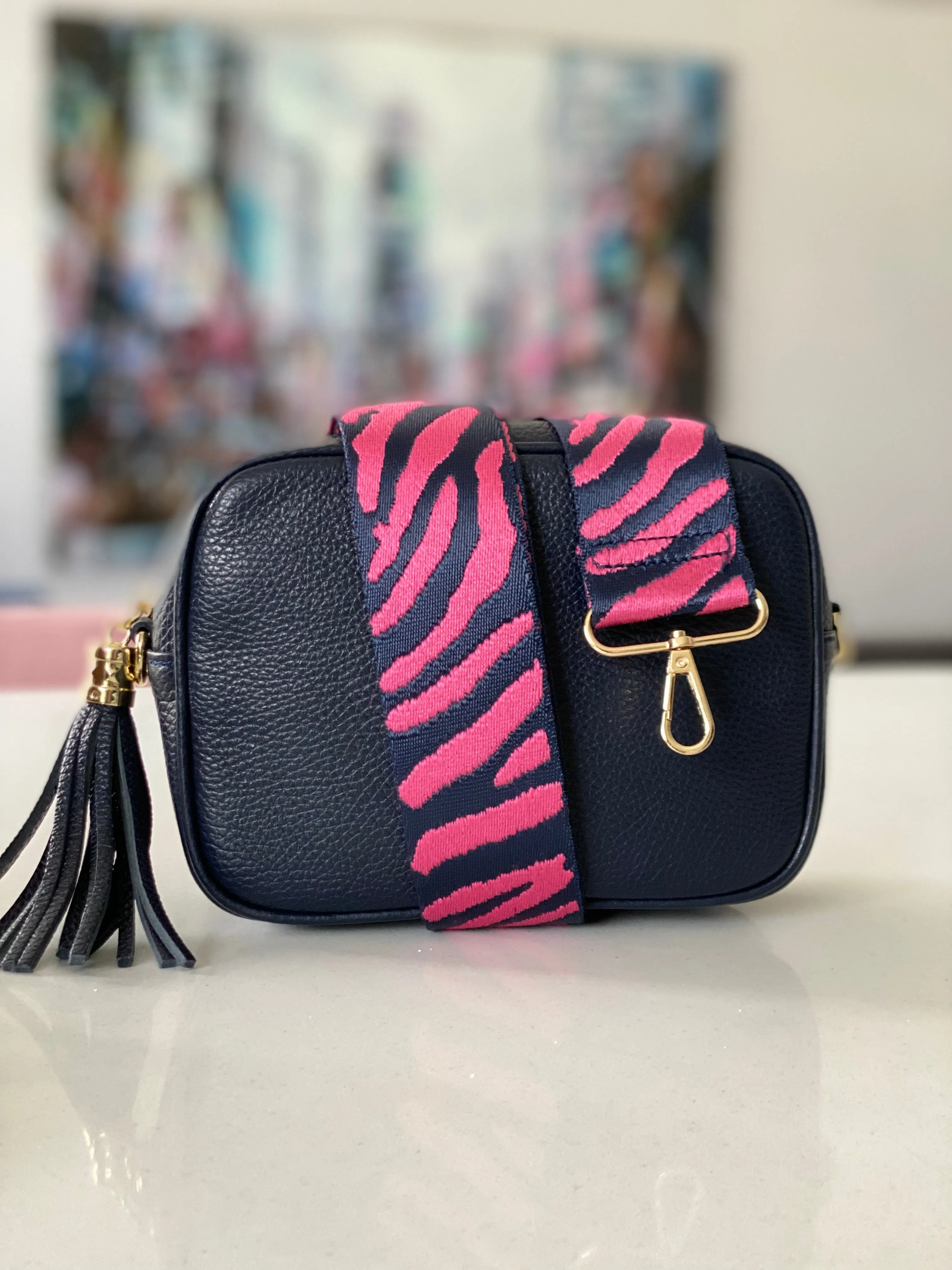 Navy Leather Tassel Cross Body Bag