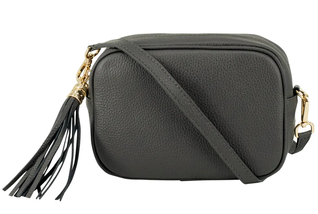 Navy Leather Tassel Cross Body Bag