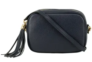 Navy Leather Tassel Cross Body Bag