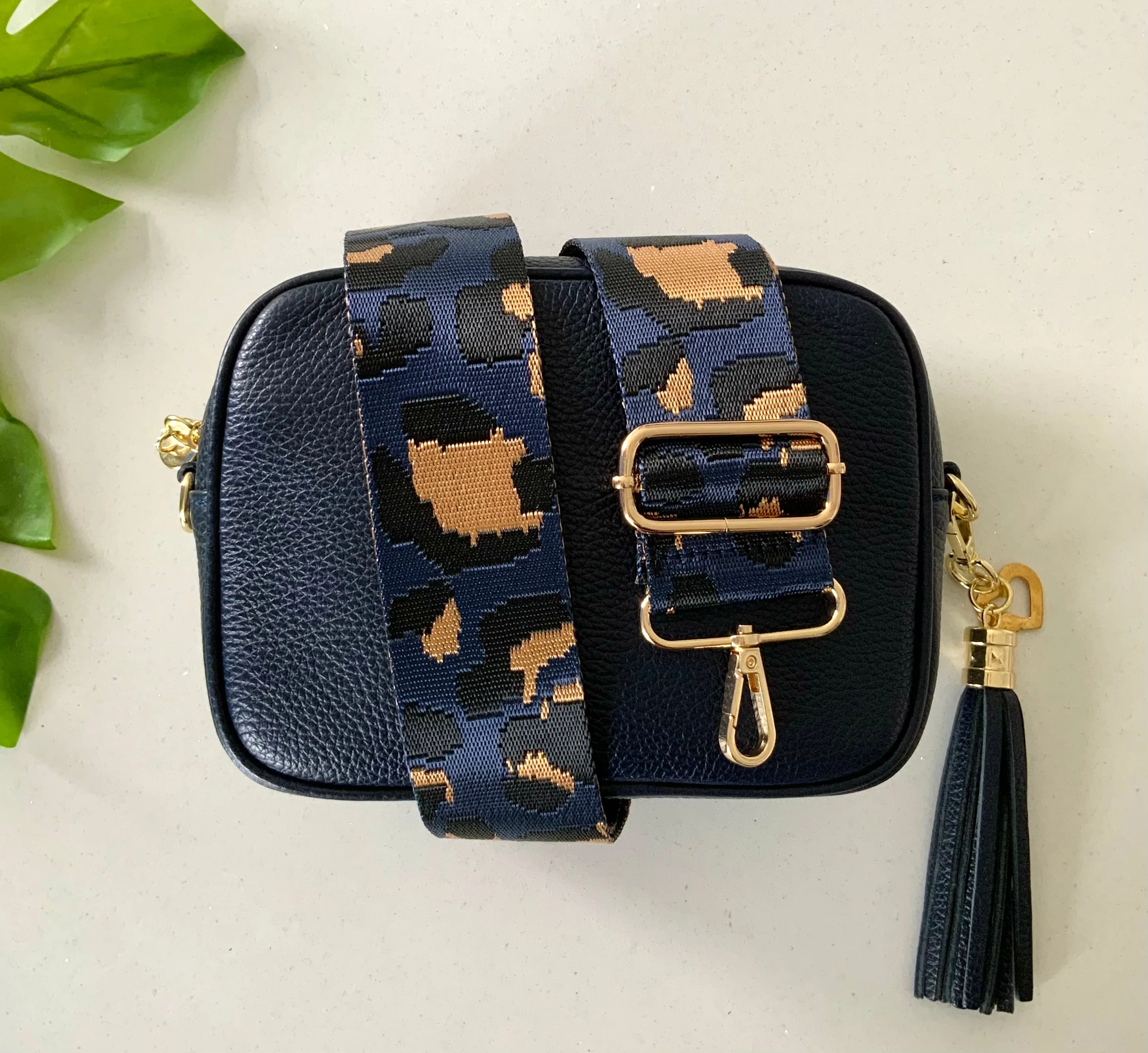 Navy Leather Tassel Cross Body Bag