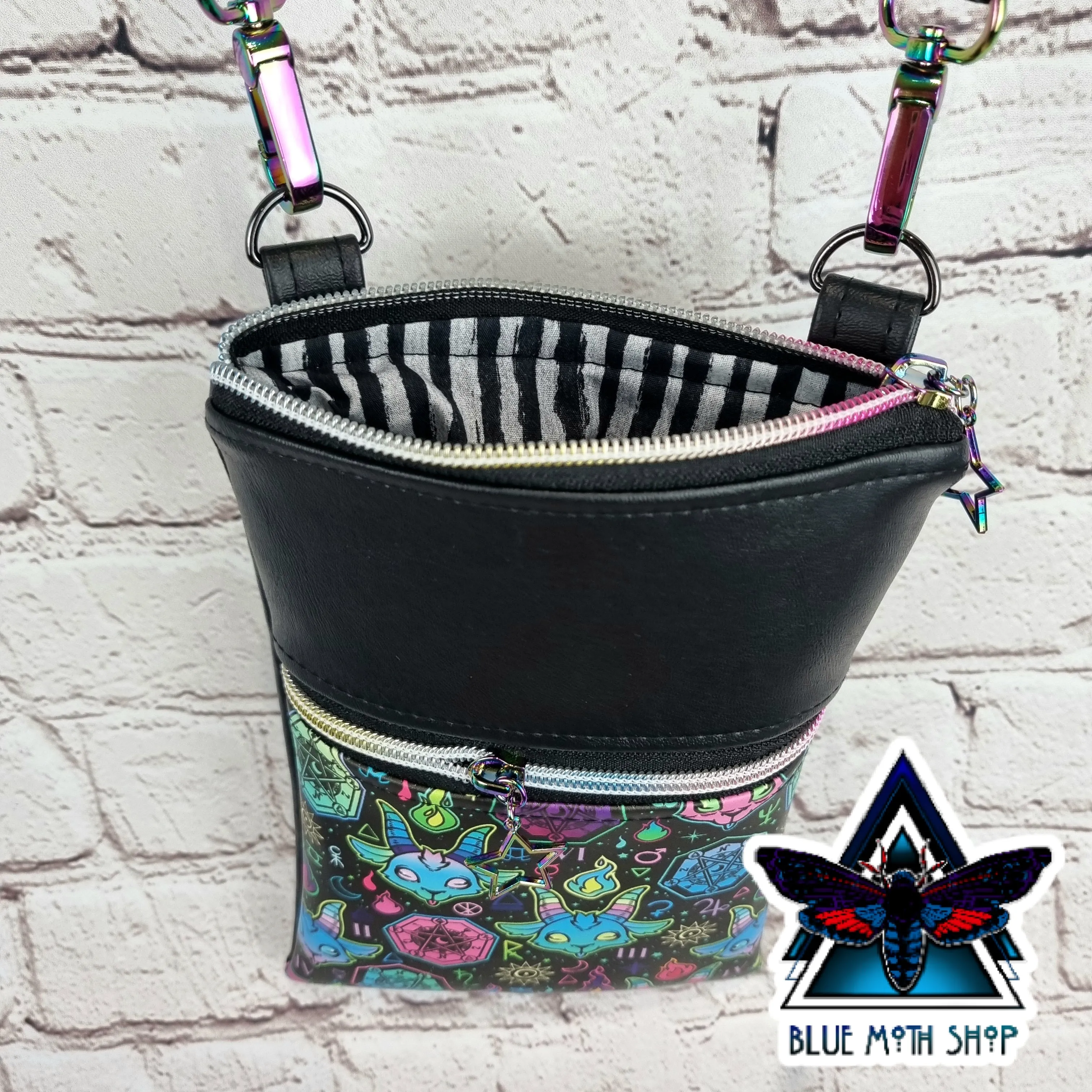 Neon Baphomed Goat Faux Leather Phone Crossbody Phone Bag