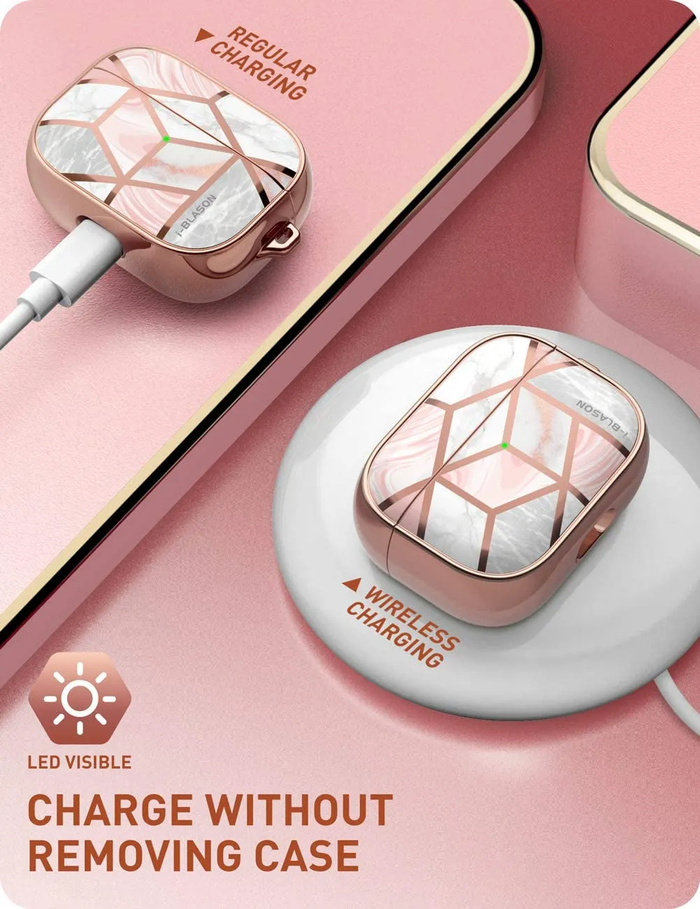 New i-Blason Cosmo Series Case Designed for Airpods Pro, 360° Protective Stylish AirPods Pro Case Cover Compatible with Apple AirPods Pro - Marble