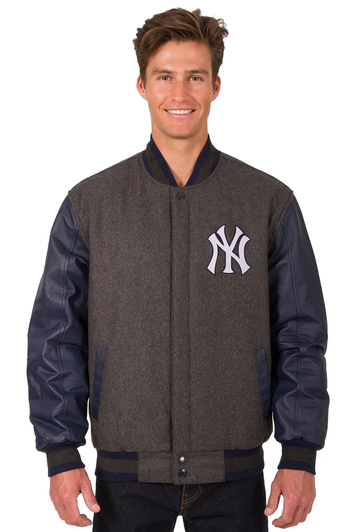 New York Yankees Reversible Wool and Leather Jacket