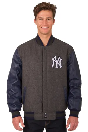 New York Yankees Reversible Wool and Leather Jacket