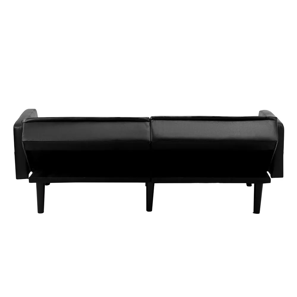 NOVA Sofa Bed Futon Convertible Leather 3-Seater Black