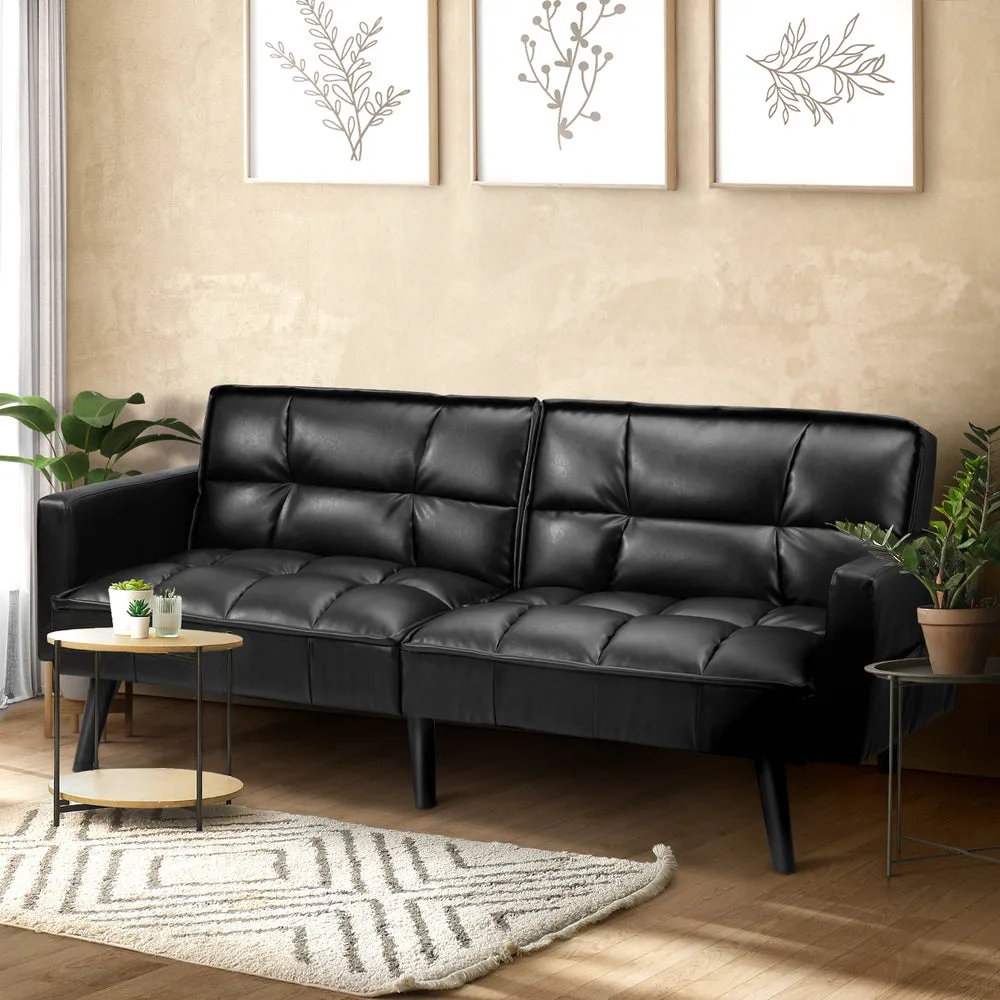 NOVA Sofa Bed Futon Convertible Leather 3-Seater Black