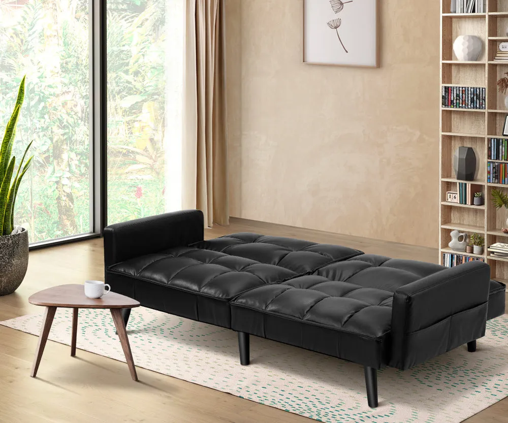 NOVA Sofa Bed Futon Convertible Leather 3-Seater Black