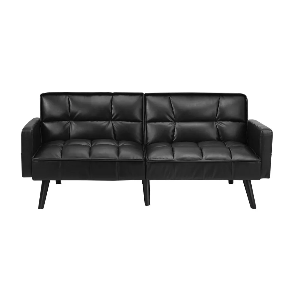 NOVA Sofa Bed Futon Convertible Leather 3-Seater Black