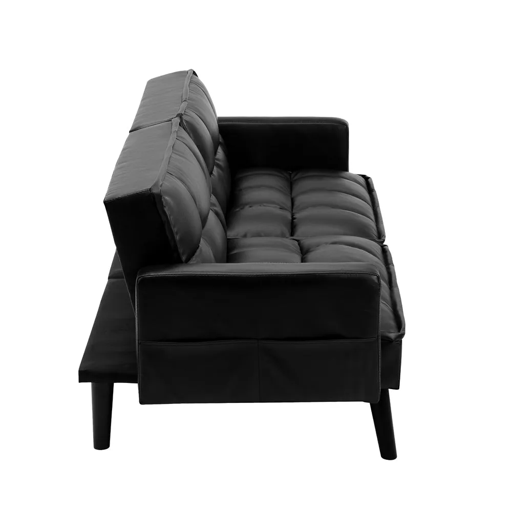 NOVA Sofa Bed Futon Convertible Leather 3-Seater Black