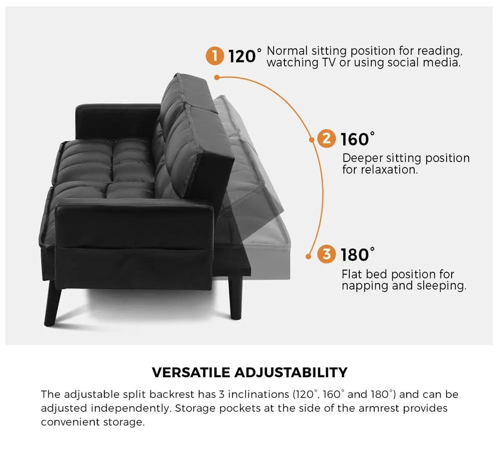 NOVA Sofa Bed Futon Convertible Leather 3-Seater Black