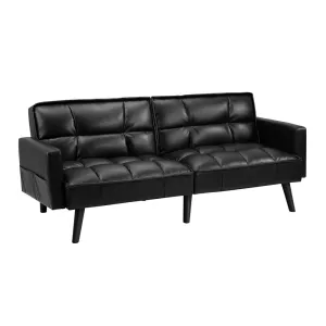 NOVA Sofa Bed Futon Convertible Leather 3-Seater Black