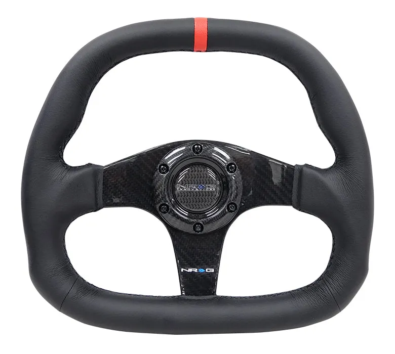 NRG ST-019CF-R 320mm Black Carbon Fiber Center Flat Bottom with Black Stitching Carbon Fiber Steering Wheel
