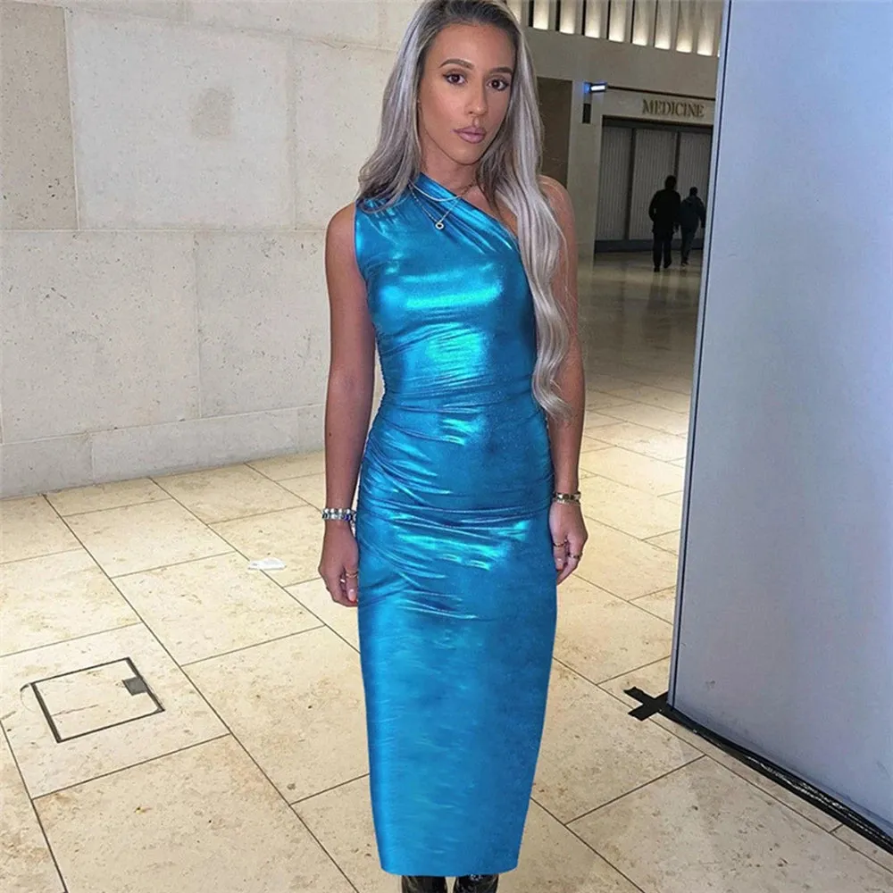 One-Shoulder Asymmetrical Waist Pack Slimming Dress