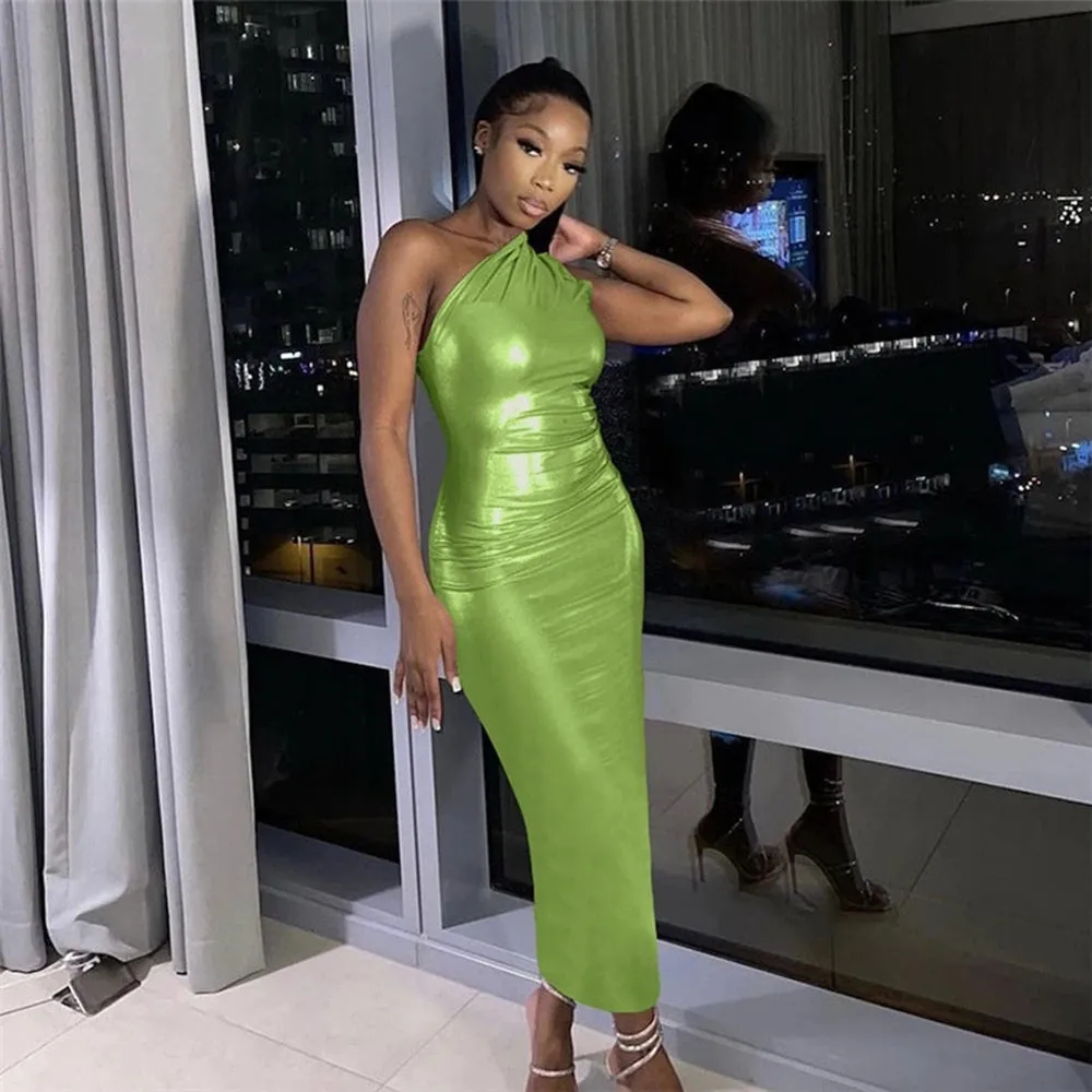 One-Shoulder Asymmetrical Waist Pack Slimming Dress