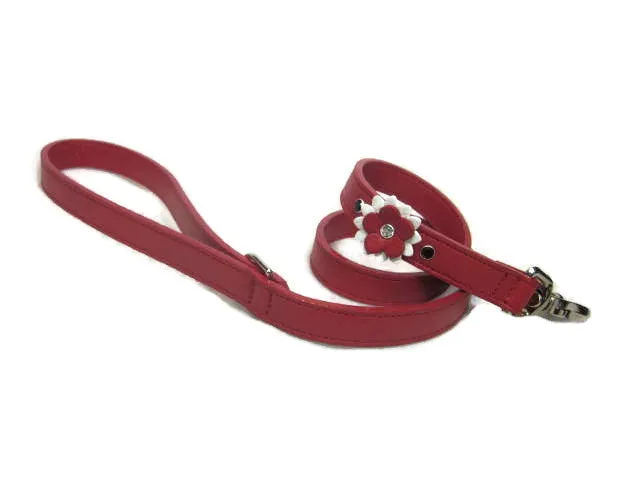 Penelope Flower Leash w/Single Leather Flower & Crystals on Side & Flower