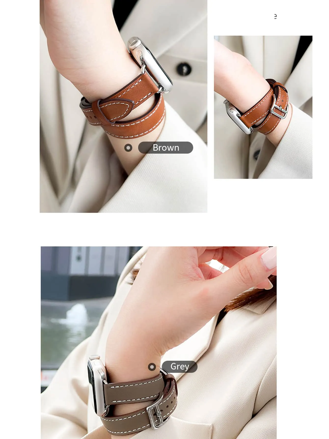 PU Leather Watchband - Dark Grey