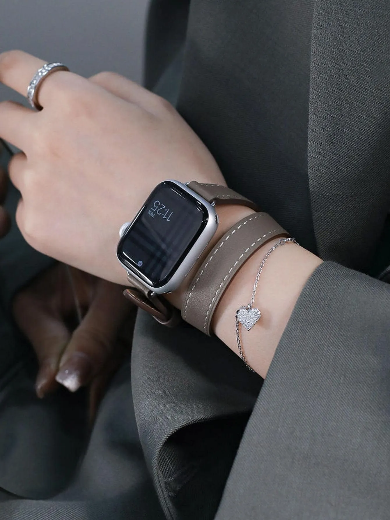 PU Leather Watchband - Dark Grey