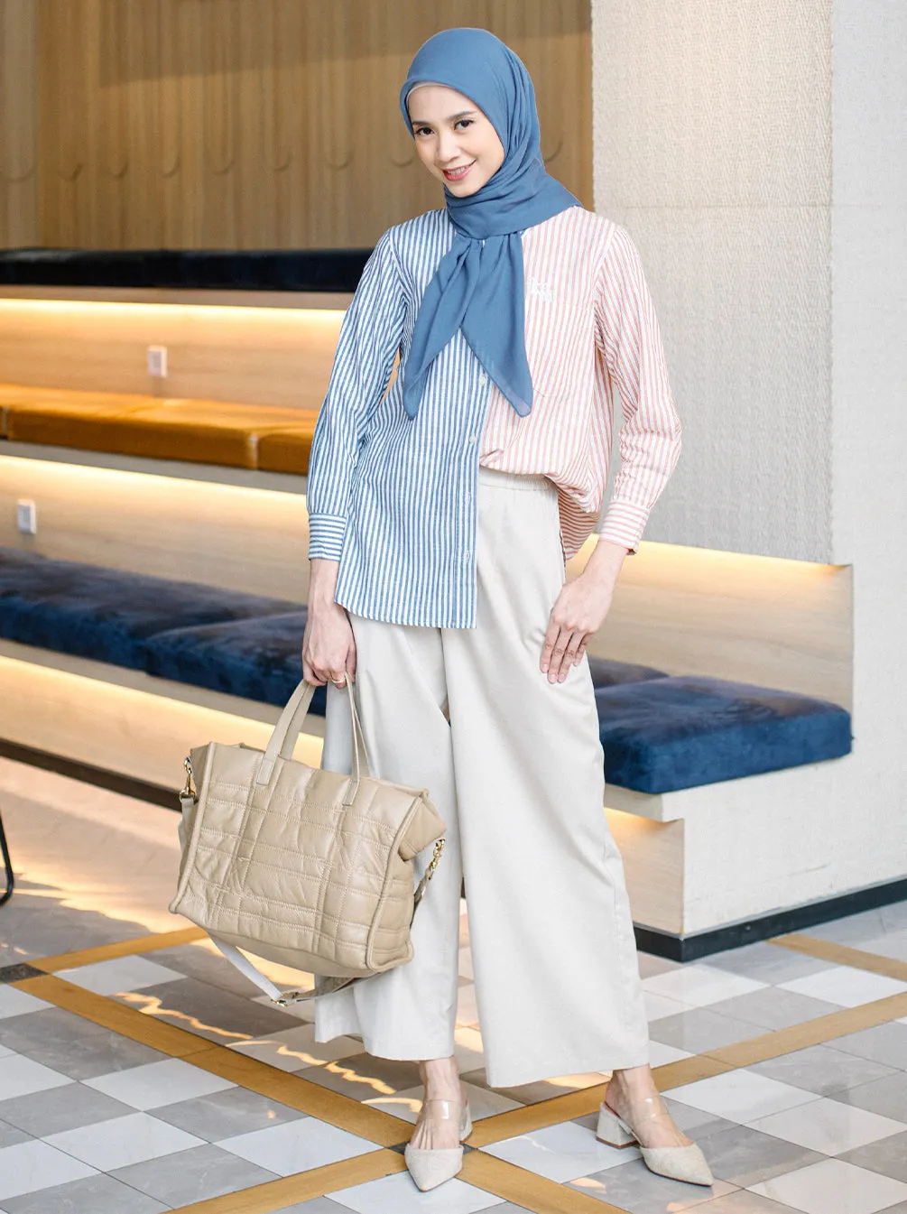 QUILTED LEATHER TOTE CREAM