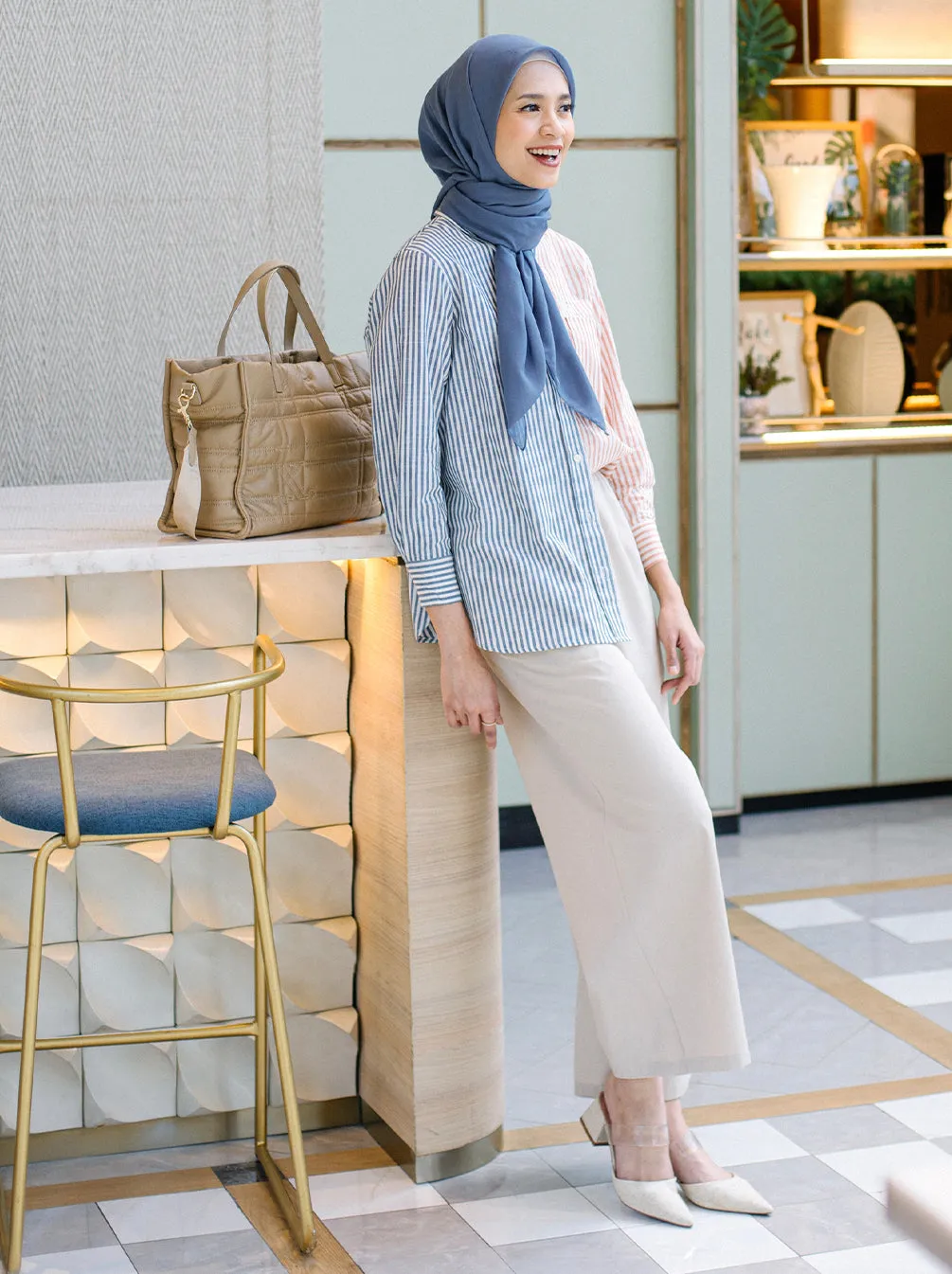QUILTED LEATHER TOTE CREAM