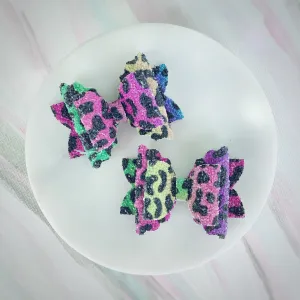 Rainbow Leopard Scalloped Pigtail Bows